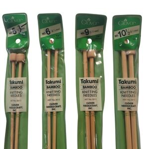Clover Takumi Bamboo Knitting Needles 4 Pair 5 6 9 10.5 US 13 inch